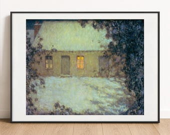 Henri Le Sidaner Print, Thatched Cottage under the Snow, French Wall Art Poster