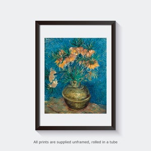Impresión artística de pared de galería "Fritillarias en un jarrón de cobre" de Van Gogh, póster vintage, arte de artista famoso.