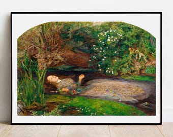 ミレイの「オフィーリア」版画：ヴィンテージのラファエル前派美術