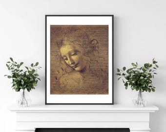 Da Vinci La Scapigliata Face of a Young Woman gallery wall art print vintage poster art famous artist print