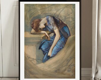 Burne-Jones Study of Briar Rose: Vintage Fine Art Print