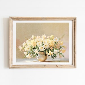 Fresias en un jarrón, impresión artística de flores, póster de arte de pared, impresión de flores, galería, decoración de pared para el hogar