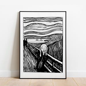 Munch The Scream noir et blanc décoration galerie art mural impression poster vintage art célèbre artiste impression