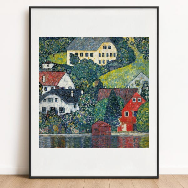 Klimt - Casas em Unterach, às margens do lago Attersee, Decoração para casa, Impressão artística