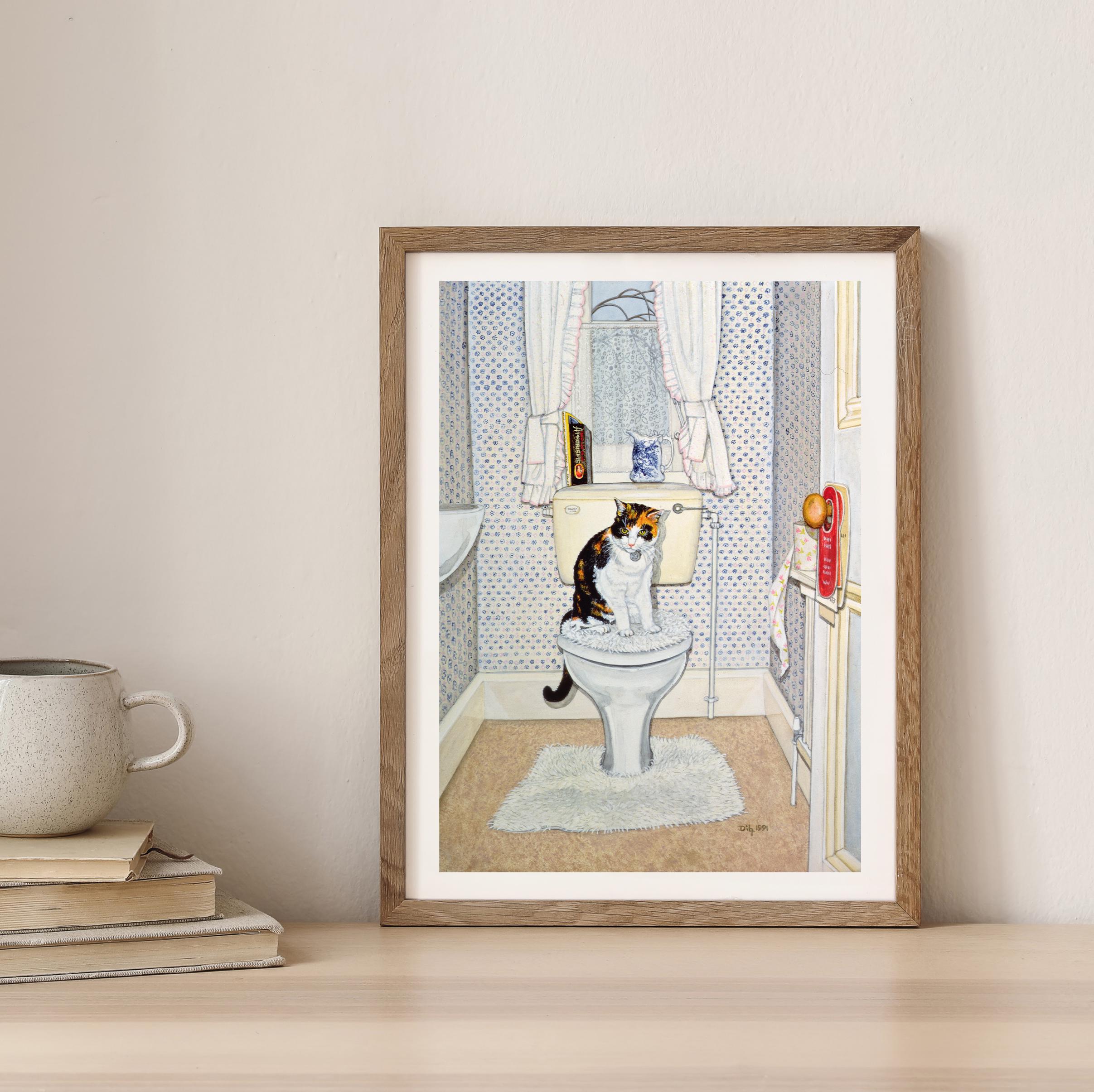 Cat on the Loo Art Print: Whimsical Bathroom Wall Decor by Ditz - Etsy