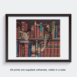 Anon Tapestry Cat on a Bookshelf gallery wall art print vintage poster art famous artist print home decor