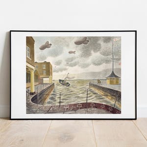 Ravilious Barrage Balloons Outside a British Port wall art print vintage poster art gallery wall famous artist print home decor
