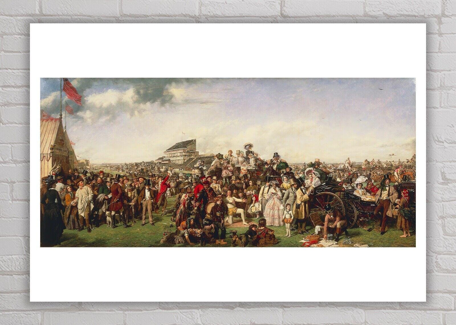絵画 ウィリアム・パウエル・フリス作のジクレー - 1858年ダービーデー 額縁付　ウィリアム・パウエル・フリス　「ダービーの日」 複製画 名画 絵画
