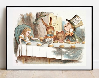 Mad Hatter's Tea Party Print: Alice in Wonderland, Tenniel Illustration