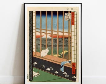 Hiroshige Katzen Druck: Asakusa Reisfelder Vintage Japanische Kunst Home Decor