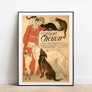 Steinlen Clinique Cheron dogs cats wall decor gallery wall art print vintage poster art famous artist print