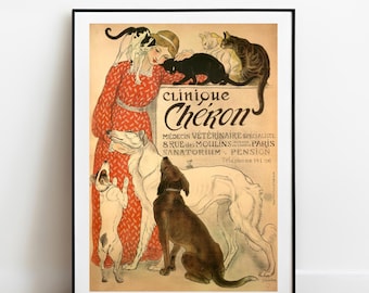 Steinlen Clinique Cheron dogs cats wall decor gallery wall art print vintage poster art famous artist print