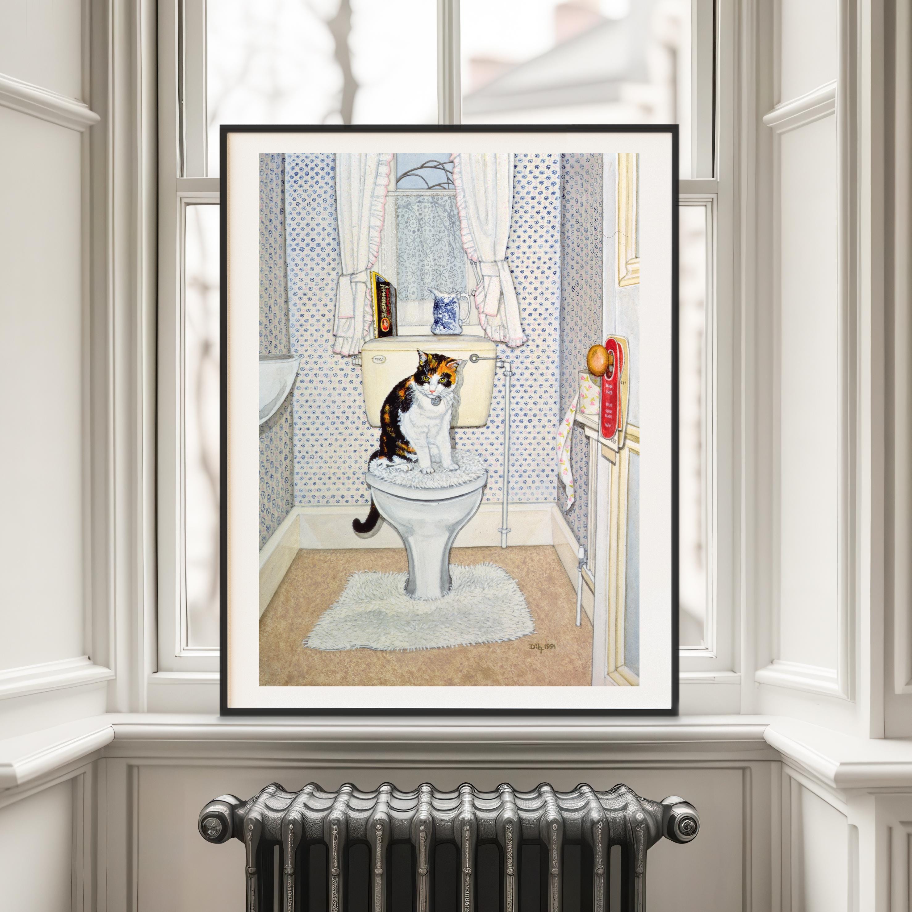 Cat on the Loo Art Print: Whimsical Bathroom Wall Decor by Ditz - Etsy
