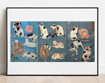 Kuniyoshi Proverbs Illustrated by Cats Print - Japanese Vintage Art Poster