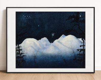 Harald Sohlberg Print, Winter Night in the Mountains, Nordic Wall Art Poster