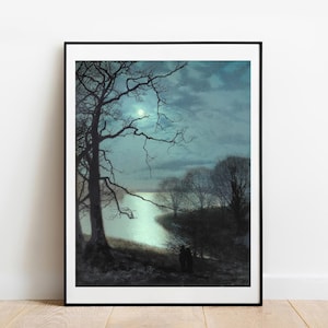 Grimshaw Watching a Moonlit Lake galerij muurkunst print vintage posterkunst beroemde kunstenaar print