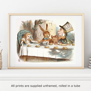 La fiesta del té del Sombrerero Loco de Tenniel, decoración del hogar, galería de arte de pared, póster clásico, arte vintage, impresión de artista famoso