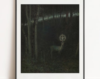 Franz von Stuck Print, The Vision of Saint Hubert, Symbolist Wall Art Poster