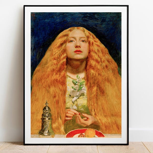 Gravura "A Dama de Honra" de Millais - Arte Pré-Rafaelita Vintage