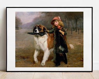 Off to School by Charles Burton Barber Print - St. Bernard Dog