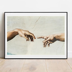 Michelangelo Creation of Adam detail of hands gallery wall art print vintage poster art famous artist print