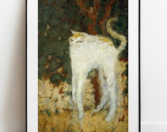 Gravura do Gato Branco de Bonnard: Arte Vintage, Decoração Clássica para Casa