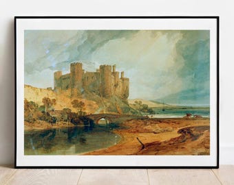 Impresión del castillo de Conwy, Gales, de Turner: arte vintage de castillos, artista famoso
