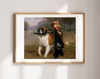 Off to School by Charles Burton Barber Print - St. Bernard Dog