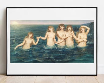 海の乙女たちのウォールアート：エヴリン・デ・モーガンのヴィンテージプリント