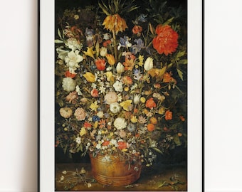 Jan Brueghel Print - Flowers in a Wooden Vessel, Baroque Floral Poster