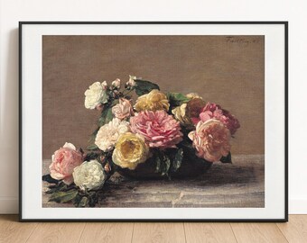 Henri Fantin-Latour - Roses in a Dish, 1882, Floral Wall Art Poster