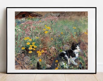 Liljefors Katze Blumenwiese Poster: Vintage Fine Art Poster Home Decor