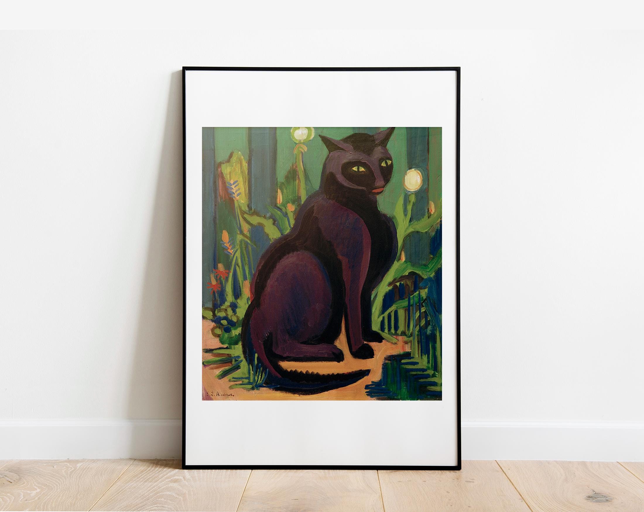 Kirchner Bobby the Black Cat Art Print: Vintage Gallery Wall Decor