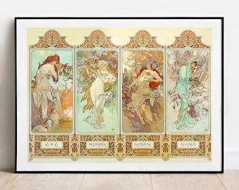 Mucha The Four Seasons Art Nouveau Poster - Vintage Gallery Wall Print