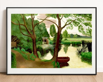 John Nash Print - Mill Pond Evening, Modern British Landscape, Wall Art Poster