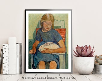 Vogeler Girl with White Rabbit wall decor gallery wall art print vintage art famous artist print