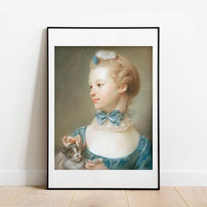 Perronneau Girl with Cat gallery wall art classic poster art vintage famous artist print home decor