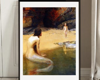The Land Baby-print: John Collier-zeemeerminschilderij, vintage kunst