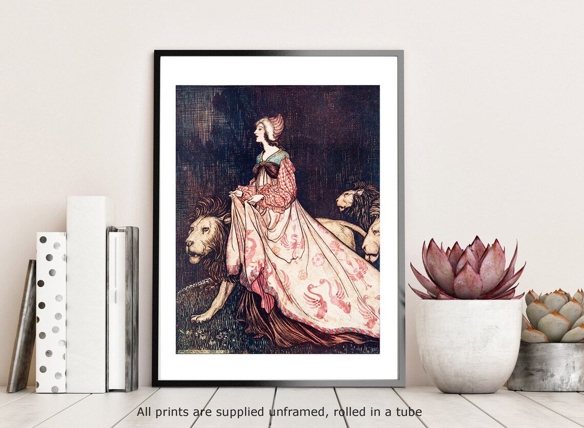 Arthur Rackham - the Lady and the Lion Print: Vintage Gallery Art - Etsy