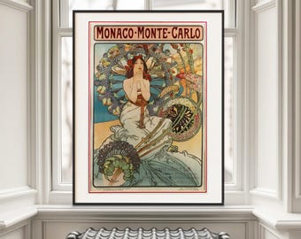 Mucha Monaco Monte Carlo Vintage Art Nouveau Poster Print