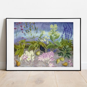 Wall art Cedric Morris Blackbird and Flowers giclee print vintage poster art gallery wall famous artist print home decor