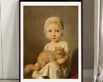 Boilly Gabriel Arnault as a Child with cat gallery wall art print vintage poster art famous artist print home decor