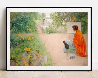 Carl Larsson 陶板　ヴィンテージ Carl Larsson Print: the Bridge With Cat, Vintage Swedish Art - Etsy