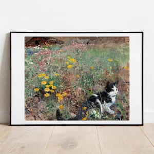 Liljefors Cat in a Flowery Meadow home decor gallery wall art classic poster art vintage famous artist print
