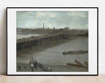 ホイッスラーのアートプリント オールド・バタシー橋 - ヴィンテージ・ロンドン・ポスター