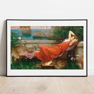Waterhouse Ariadne with leopards gallery wall art print vintage poster art famous artist print home decor