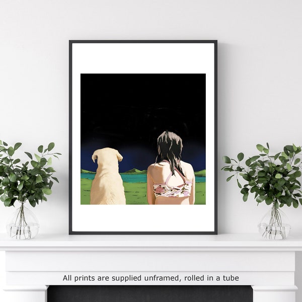 Weiss Girl and Yellow Lab dog wall art print gallery wall art modern art print home decor