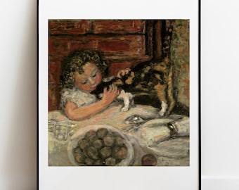 Menina Bonnard com estampa de gato: Galeria de arte vintage para casa