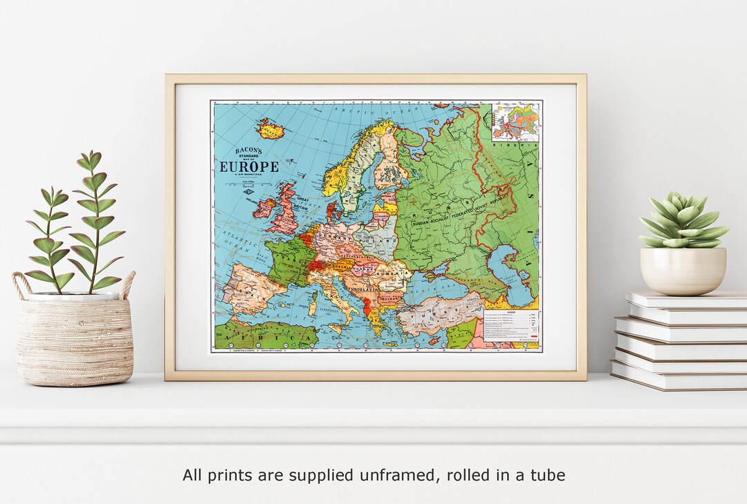 Bacon's Standard Wall Map Of Europe Circa 1921 - Large 24x32 Vintage Print Poster