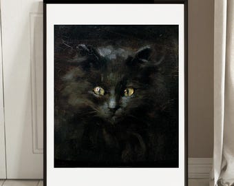 Black Cat Portrait Art Print: Vintage Julius Adam Wall Art Poster